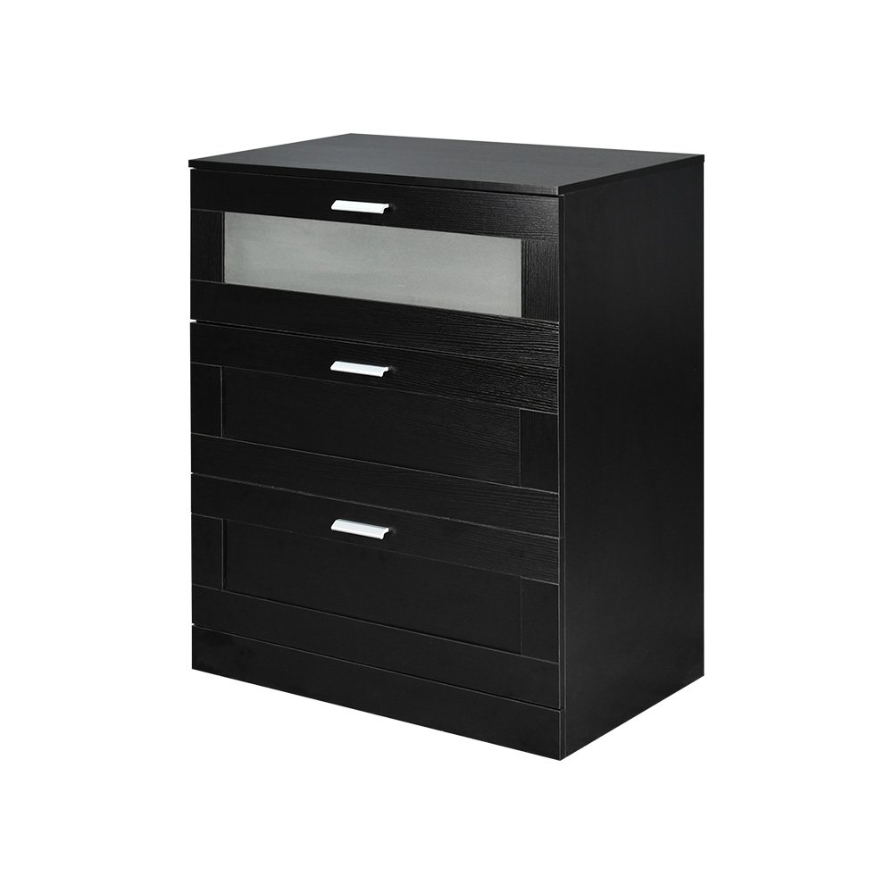 خزانة خشب مع زجاج بـ 3 أدراج أسود 95×78 سم