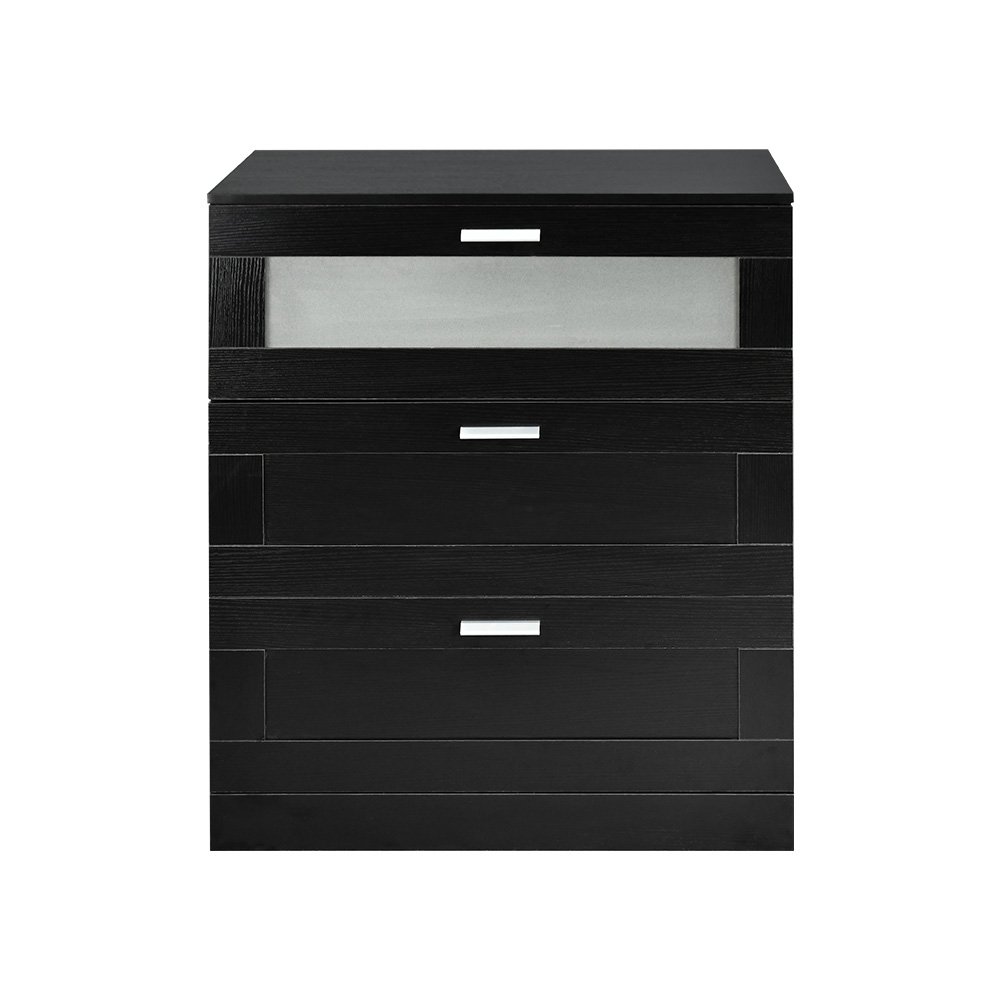 خزانة خشب مع زجاج بـ 3 أدراج أسود 95×78 سم