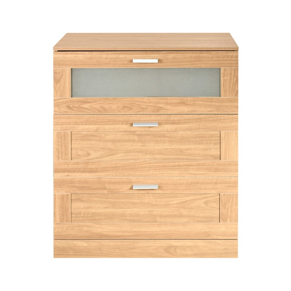 خزانة خشب مع زجاج بـ 3 أدراج بيج 95×78 سم