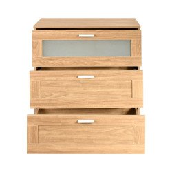 خزانة خشب مع زجاج بـ 3 أدراج بيج 95×78 سم خزانة خشب مع زجاج بـ 3 أدراج بيج 95×78 سم