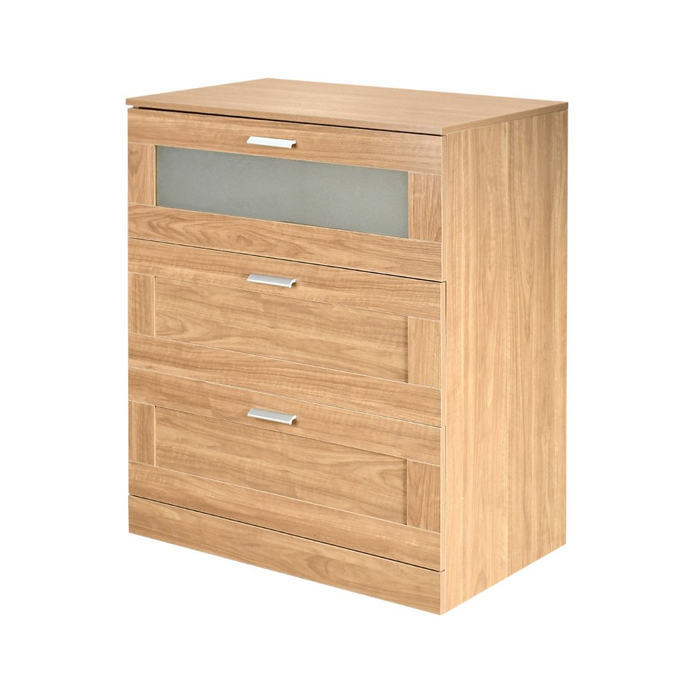 خزانة خشب مع زجاج بـ 3 أدراج بيج 95×78 سم