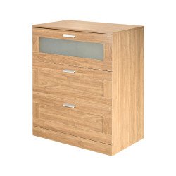 خزانة خشب مع زجاج بـ 3 أدراج بيج 95×78 سم