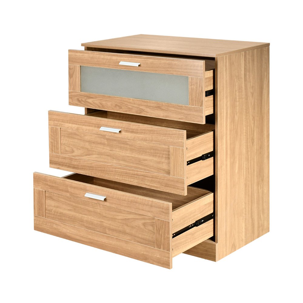 خزانة خشب مع زجاج بـ 3 أدراج بيج 95×78 سم