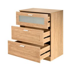 خزانة خشب مع زجاج بـ 3 أدراج بيج 95×78 سم