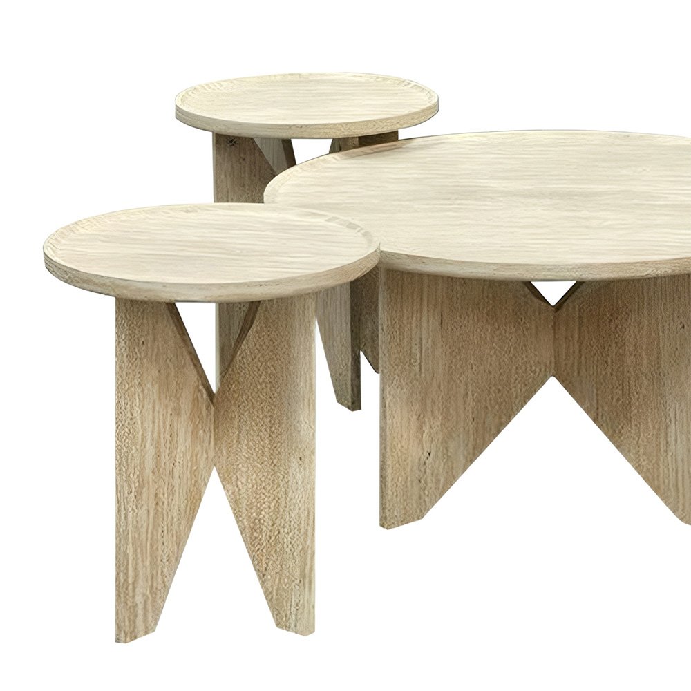 طقم طاولات خدمة مودرن خشبي 5 قطع بيج