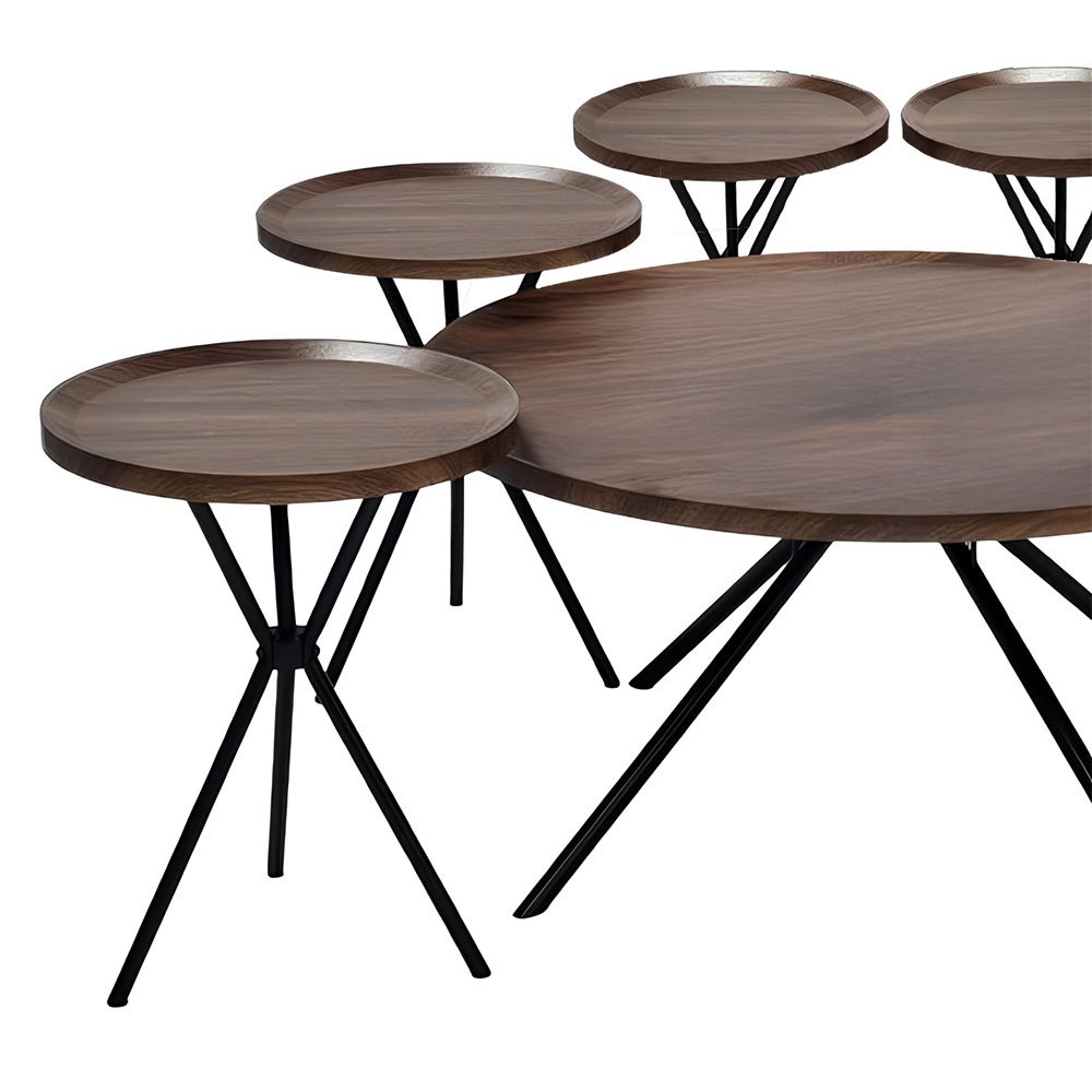 طقم طاولات خدمة خشب 7 قطع بأرجل معدنية بني