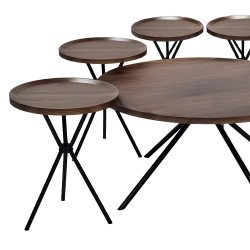 طقم طاولات خدمة خشب 7 قطع بأرجل معدنية بني