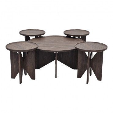 طقم طاولات خدمة مودرن خشبي 5 قطع بني