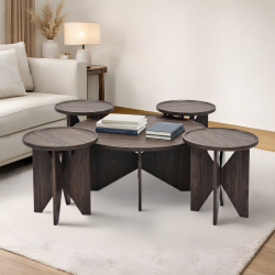 طقم طاولات خدمة مودرن خشبي 5 قطع بني