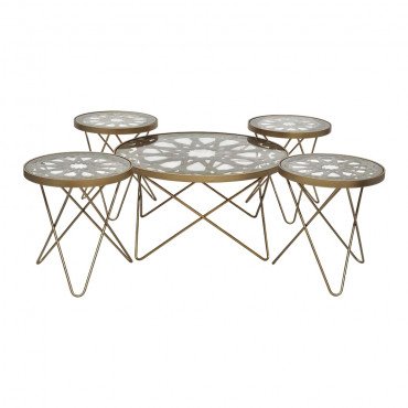 طقم طاولات خدمة 5 قطع سطح زجاج بهيكل معدني طقم طاولات خدمة 5 قطع سطح زجاج بهيكل معدني