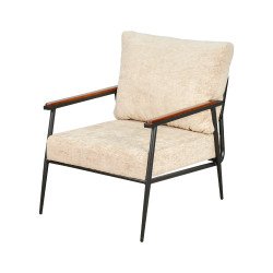 كرسي مفرد مخمل بهيكل معدني تصميم عصري بيج