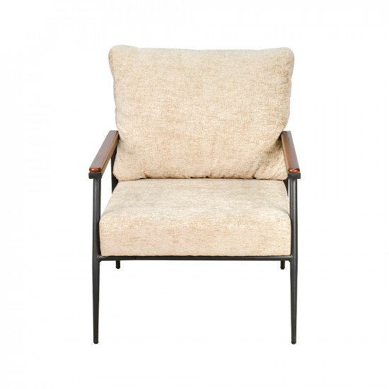 كرسي مفرد مخمل بهيكل معدني تصميم عصري بيج