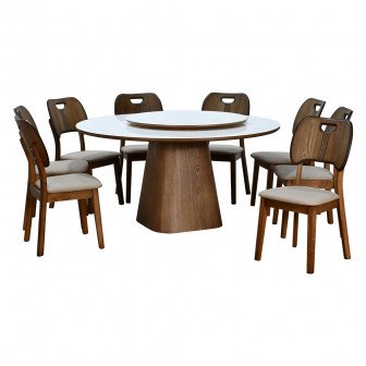 طاولة طعام فاخرة سطح دوار رخام صناعي 8 كراسي