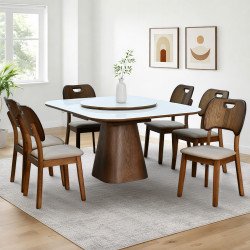 طاولة طعام رخام صناعي دوارة قابلة للتمدد 6 كراسي