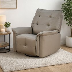 كرسي استرخاء فخم هزار دوار جلد بتصميم عصري بني