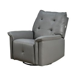 كرسي استرخاء فخم هزار دوار جلد بتصميم عصري رمادي