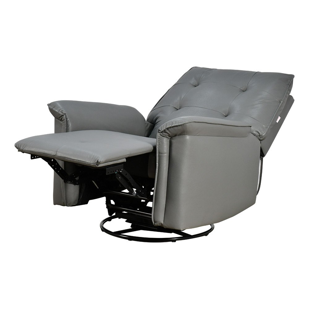 كرسي استرخاء فخم هزار دوار جلد بتصميم عصري رمادي