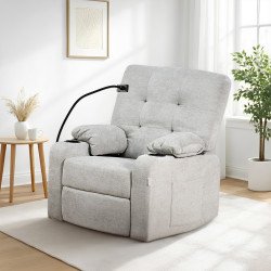 كرسي استرخاء فخم هزاز دوار بحامل جوال رمادي فاتح