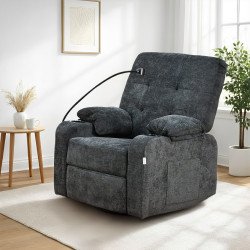 كرسي استرخاء فخم هزاز دوار بحامل جوال أسود