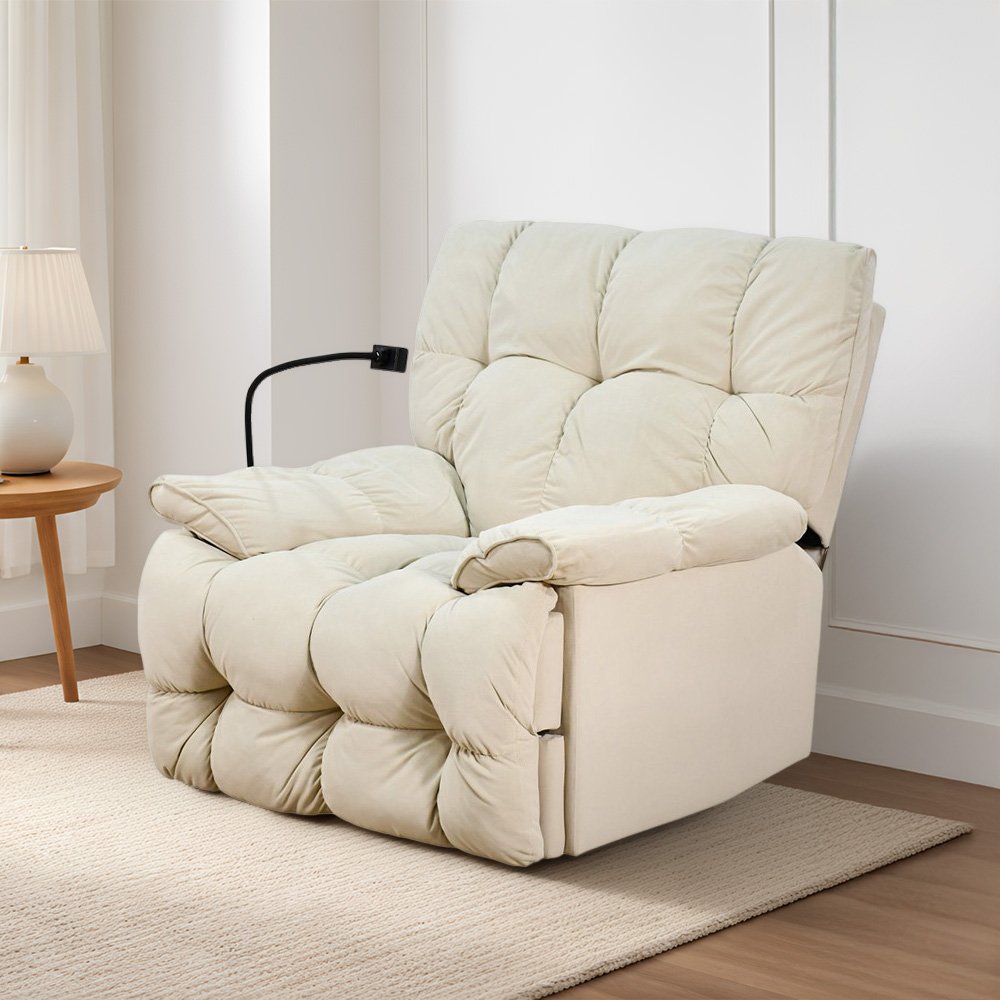 كرسي استرخاء فخم هزاز دوار بحامل جوال بيج