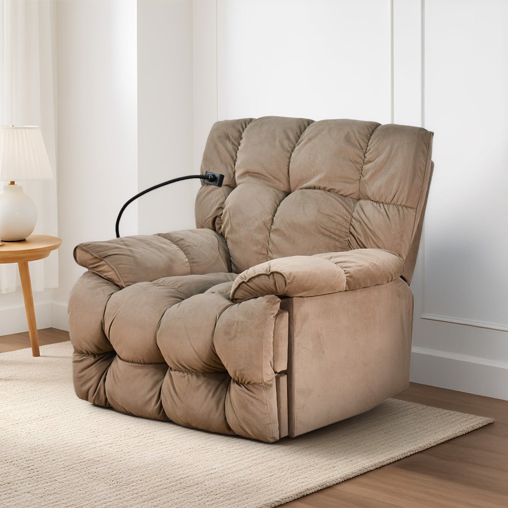 كرسي استرخاء فخم هزاز دوار بحامل جوال بني كرسي استرخاء فخم هزاز دوار بحامل جوال بني