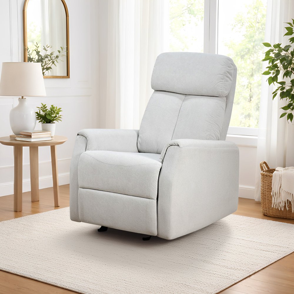 كرسي استرخاء هزاز فخم قماشي بهيكل معدني رمادي فاتح كرسي استرخاء هزاز فخم قماشي بهيكل معدني رمادي فاتح