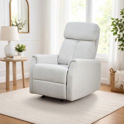 كرسي استرخاء هزاز فخم قماشي بهيكل معدني رمادي فاتح