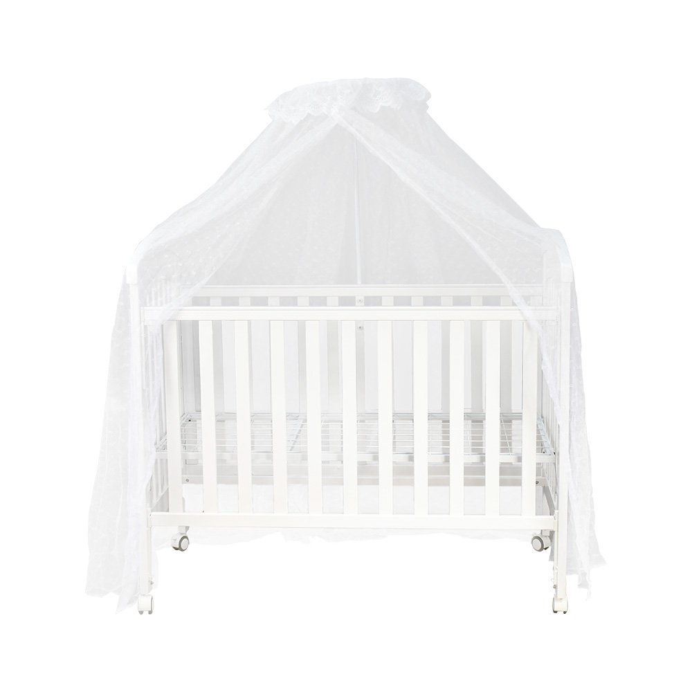 سرير أطفال خشبي بناموسية مع تخزين عملي أبيض سرير أطفال خشبي بناموسية مع تخزين عملي أبيض