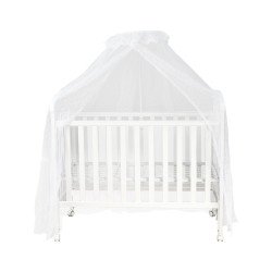 سرير أطفال خشبي بناموسية مع تخزين عملي أبيض