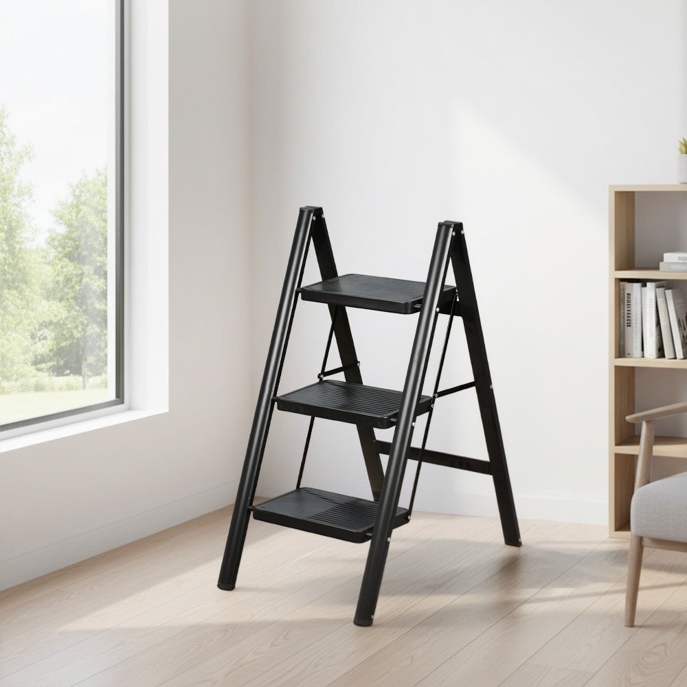 سلم معدني 3 درجات عملي أسود 80×40 سم