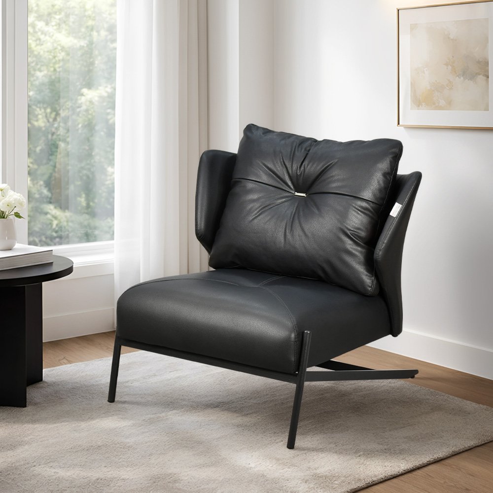 كرسي مفرد جلد بهيكل معدني تصميم عصري أسود