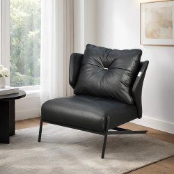 كرسي مفرد جلد بهيكل معدني تصميم عصري أسود