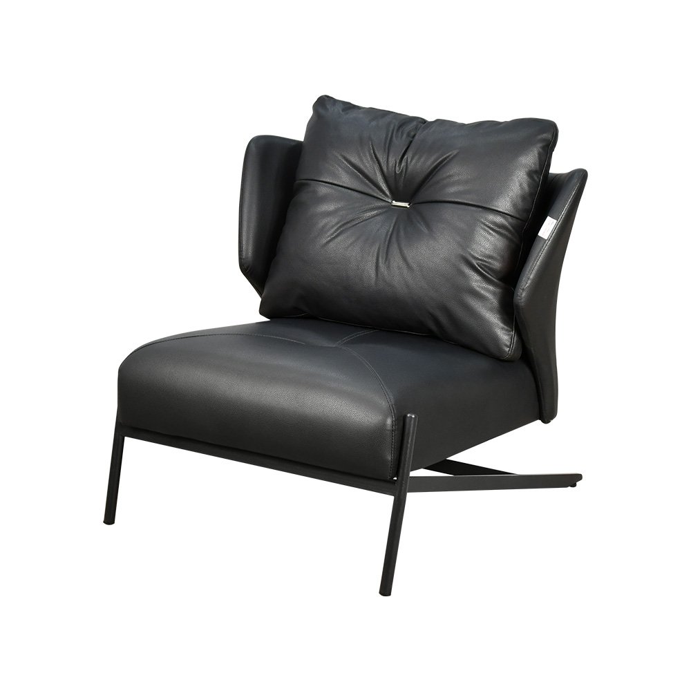 كرسي مفرد جلد بهيكل معدني تصميم عصري أسود