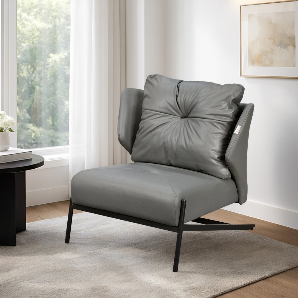 كرسي مفرد جلد بهيكل معدني تصميم عصري رمادي