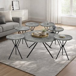 طقم طاولات خدمة 7 قطع خشبي بأرجل معدنية رمادي