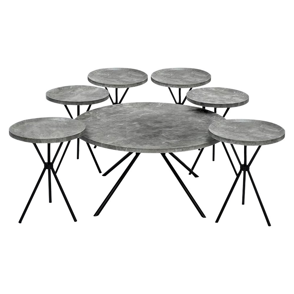 طقم طاولات خدمة 7 قطع خشبي بأرجل معدنية رمادي طقم طاولات خدمة 7 قطع خشبي بأرجل معدنية رمادي