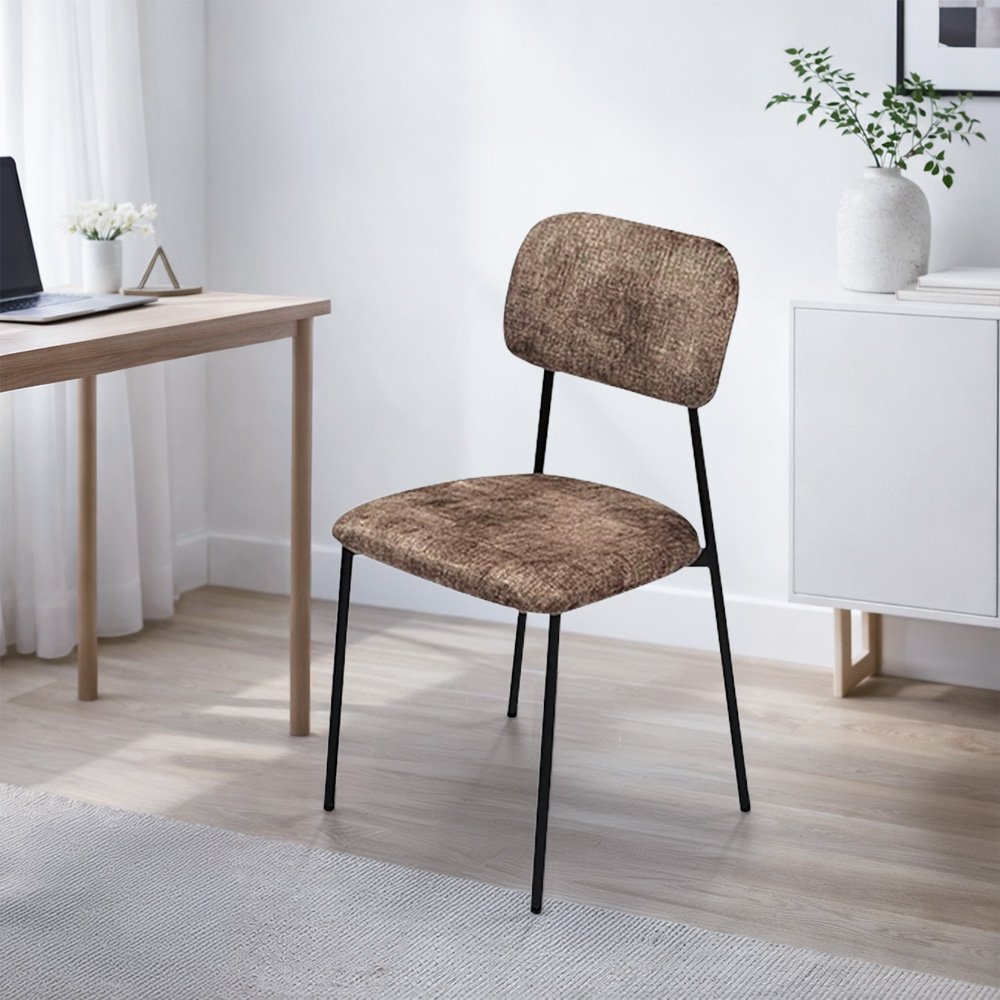 كرسي طاولة طعام قماش بهيكل معدني بني