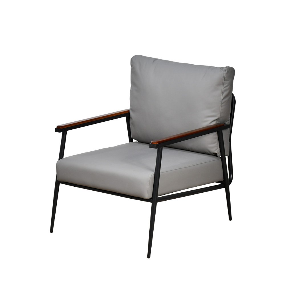 كرسي مفرد جلد بهيكل معدني تصميم عصري رمادي