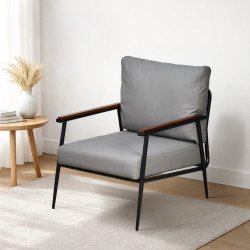 كرسي مفرد جلد بهيكل معدني تصميم عصري رمادي