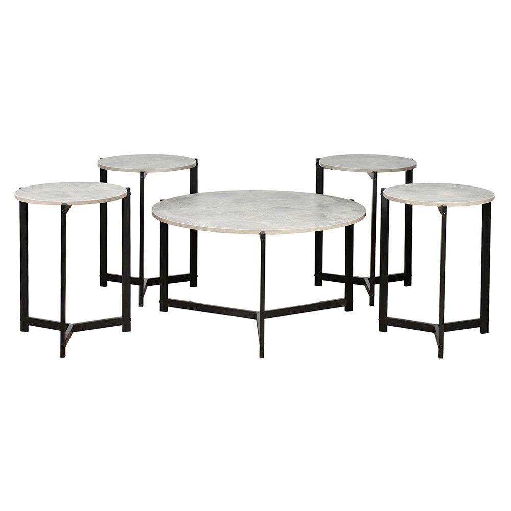 طقم طاولات خدمة خشب 5 قطع بأرجل معدنية رمادي