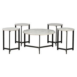 طقم طاولات خدمة خشب 5 قطع بأرجل معدنية رمادي