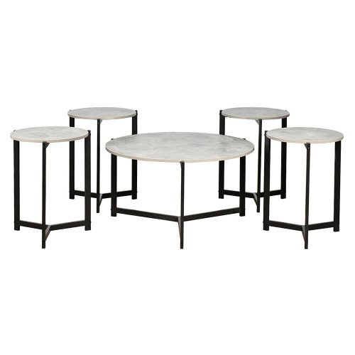 طقم طاولات خدمة خشب 5 قطع بأرجل معدنية رمادي