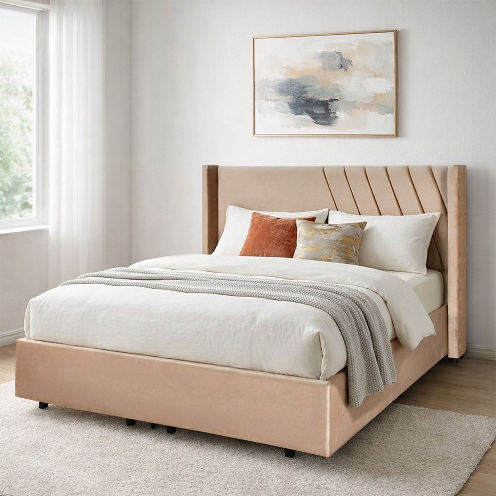 سرير خشبي بتنجيد مخملي فاخر 180×200سم