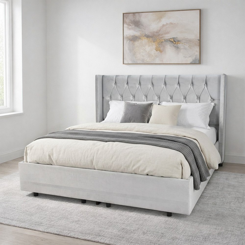 سرير خشبي بتنجيد مخملي فاخر 180×200سم