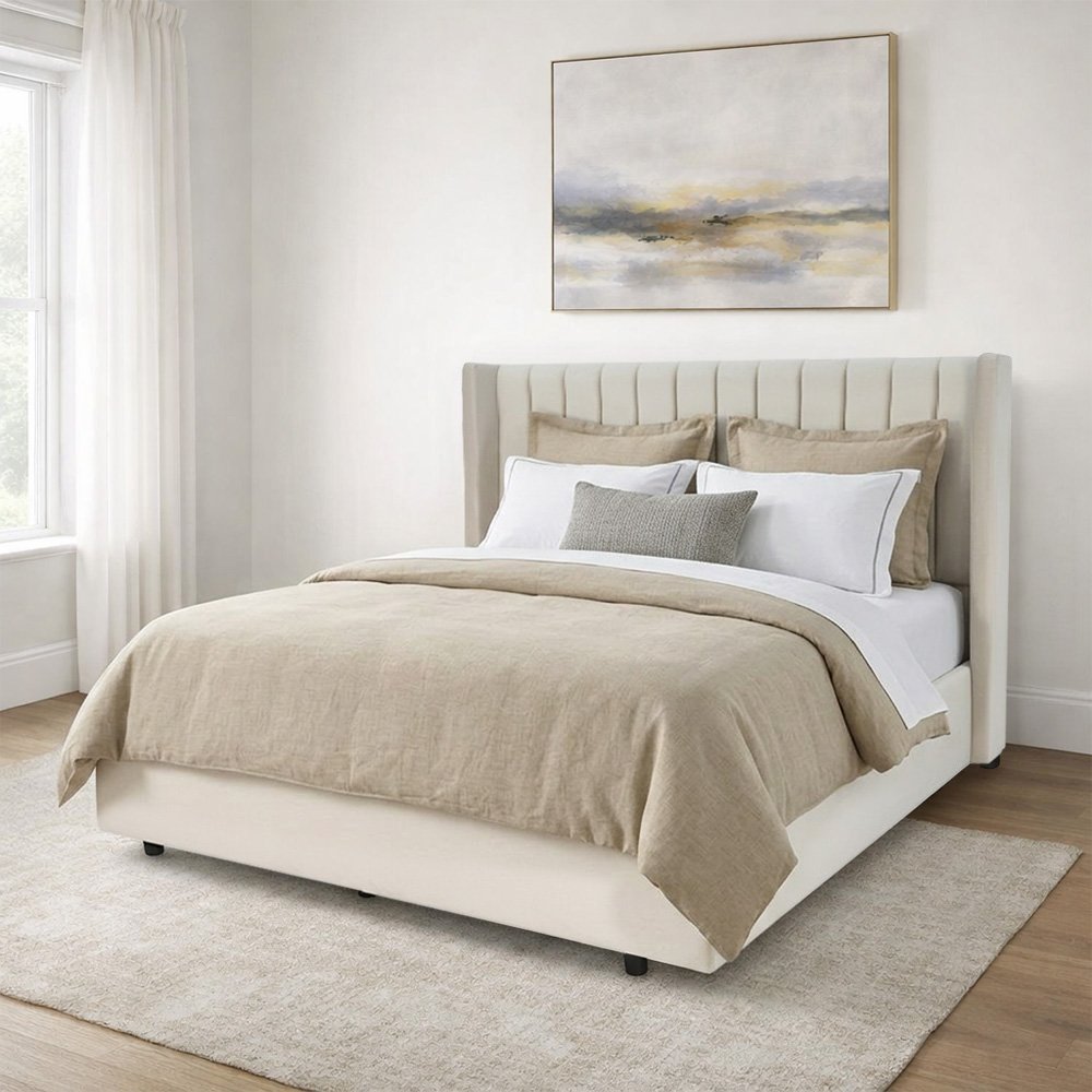 سرير خشبي بتنجيد مخملي فاخر 180×200سم