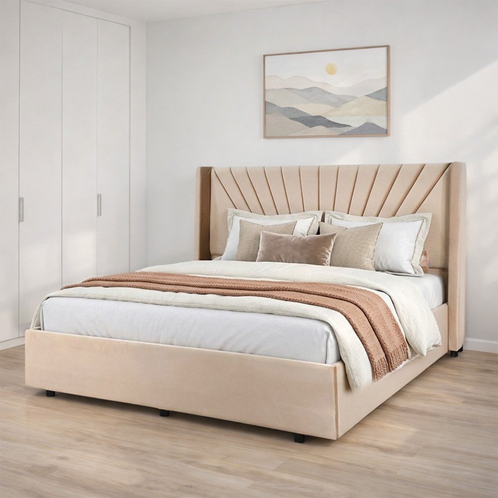 سرير خشبي بتنجيد مخملي فاخر 180×200سم