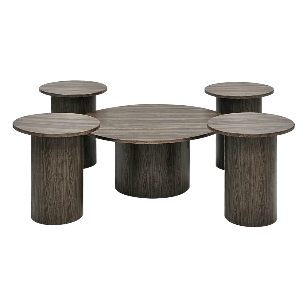 طقم طاولات خدمة مودرن 5 قطع خشب بني