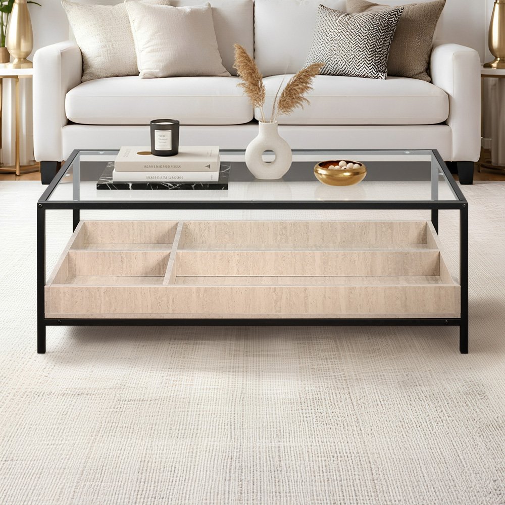 طاولة خدمة مفردة مودرن بسطح زجاجي بيج طاولة خدمة مفردة مودرن بسطح زجاجي بيج