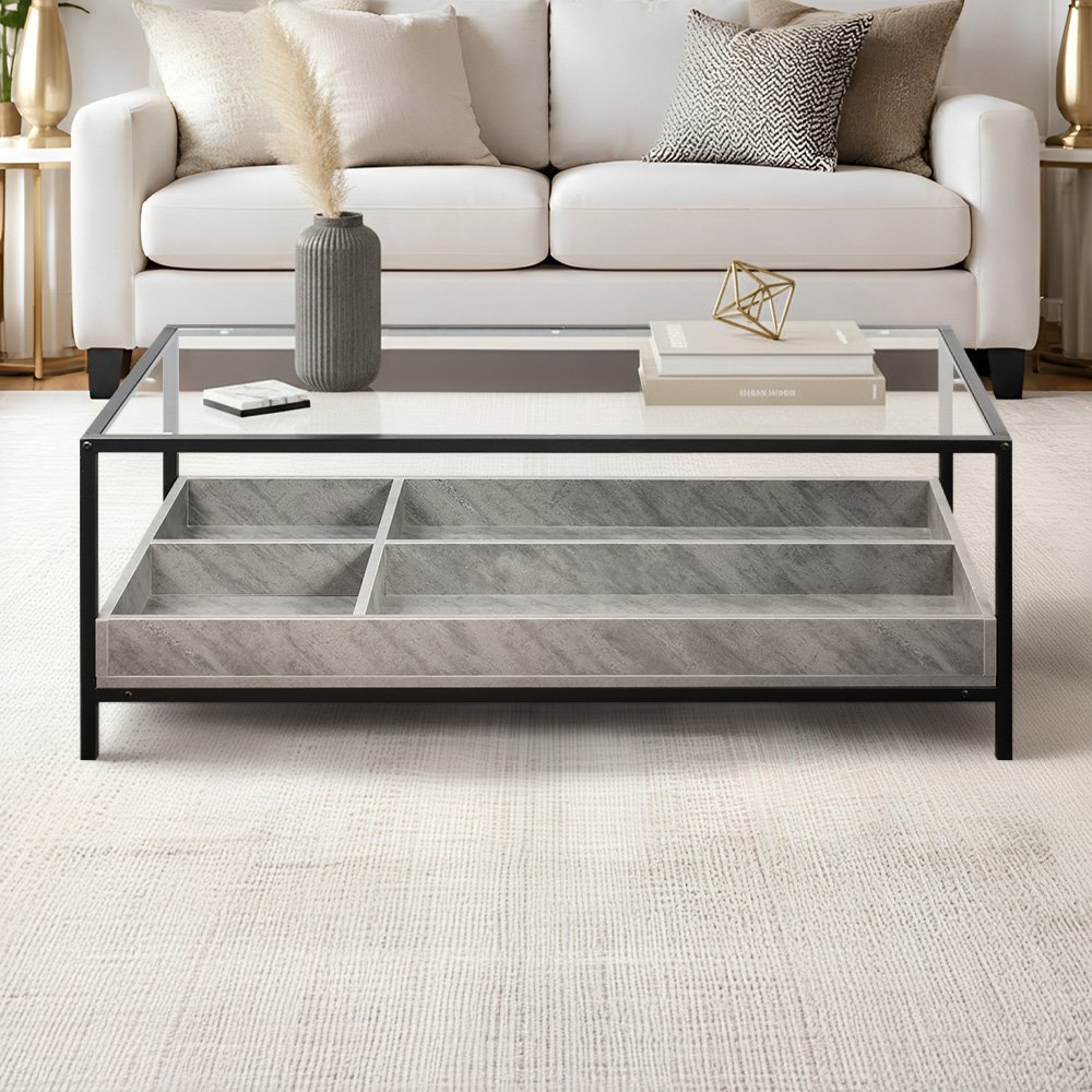 طاولة خدمة مفردة مودرن بسطح زجاجي رمادي طاولة خدمة مفردة مودرن بسطح زجاجي رمادي