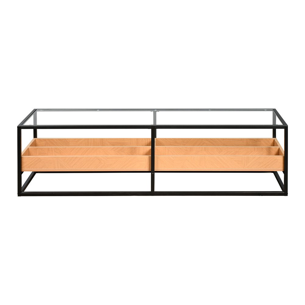 وحدة تلفاز سطح زجاجي ورف تخزين خشبي 160 سم وحدة تلفاز سطح زجاجي ورف تخزين خشبي 160 سم